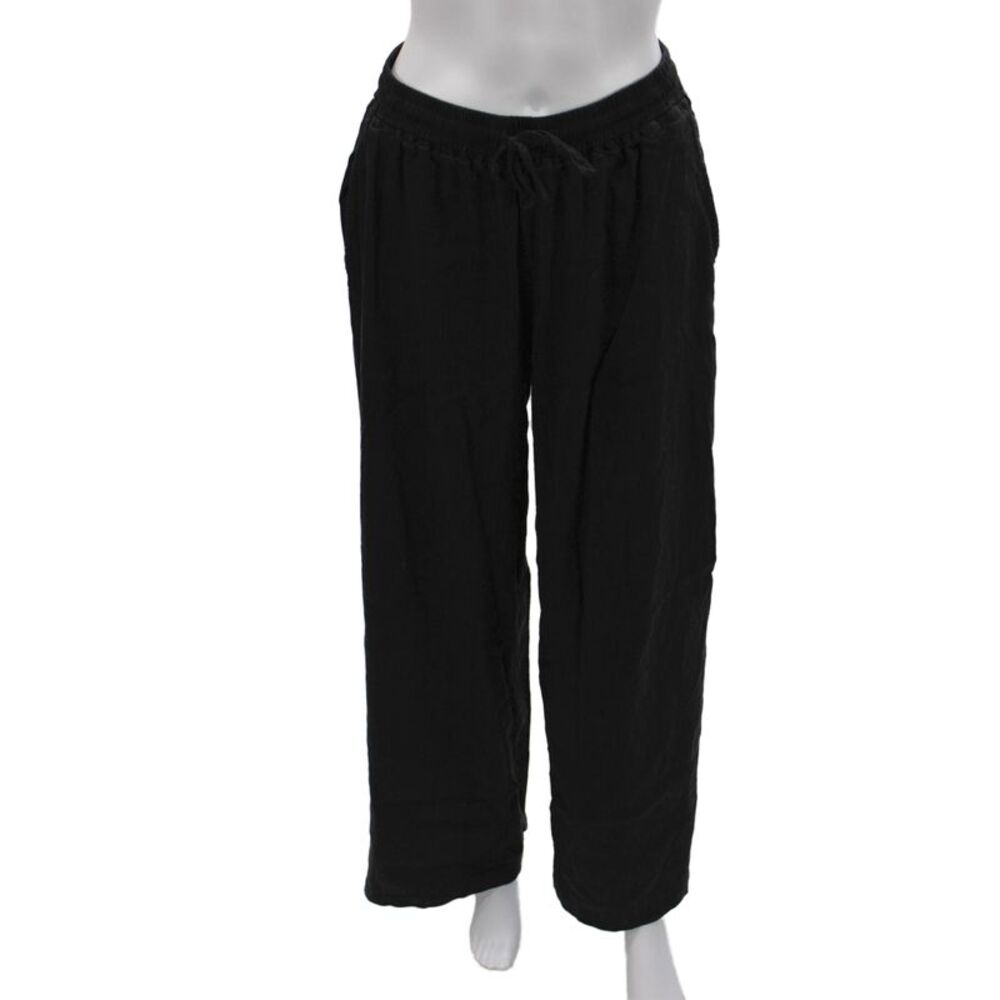Monrow Womens Black Drawstring Jogger Pants 55% Linen Size XS